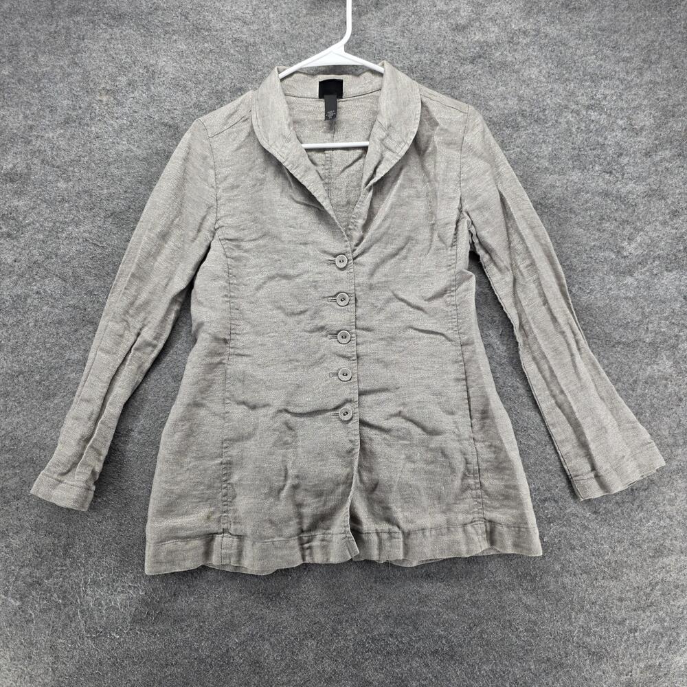 EILEEN FISHER Blazer Womens XS Beige Linen Shawl Collar Five-Button Tailored